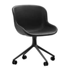 Normann Copenhagen Hyg Stuhl Mit 4 Rollen, Drehbar, Schwarz – Schwarzes Leder Ultra