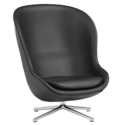 Normann Copenhagen Hyg Loungesessel, Hoch, Drehbar, Aluminium - Schwarzes Leder Ult